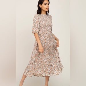 PINKBLUSH Floral Smocked Tiered Midi Dress Maternity